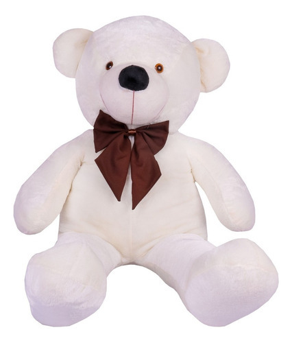 Urso De Pelúcia Gigante Teddy - Grande - Laço Personalizado Cor Baunilha Laço Tabaco