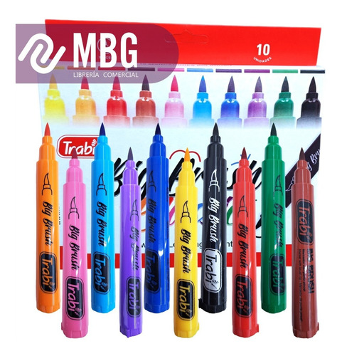 Imagen 4 de 7 de Marcador Trabi Big Brush Punta Pincel Por 10 Unidades