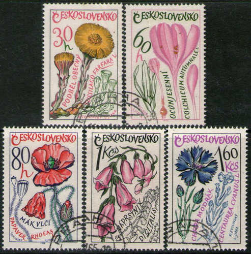 Checoslovaquia 5 Sellos Usados Flores Medicinales Año 1965 