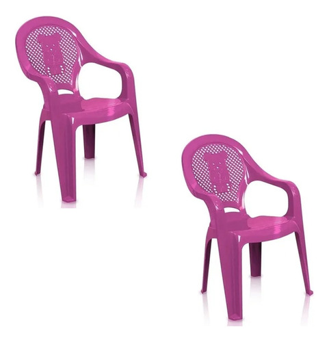 Kit 2 Poltronas Cadeira Decorada Infantil 58x26cm Teddy Cor Rosa