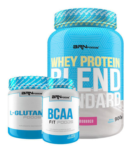 Kit Whey Blend Morango + Glutamina 300g+ Bcaa 100g- Brnfoods