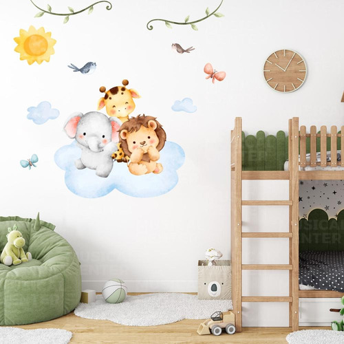 Adesivo Parede Quarto Infantil Bichinhos Safari Natureza Cor Tons Neutros