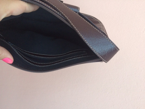 Cartera Carterita De Mano Mujer Marron Cuero