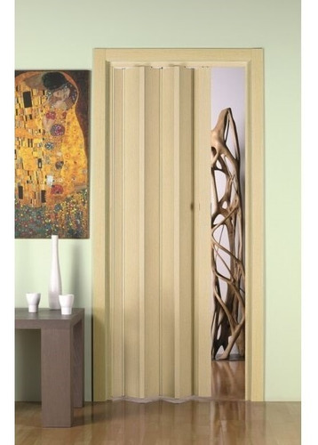 Imagen 3 de 7 de Puerta Plegable Pvc Imitación Madera Clara 70 X 2.10 Marfil