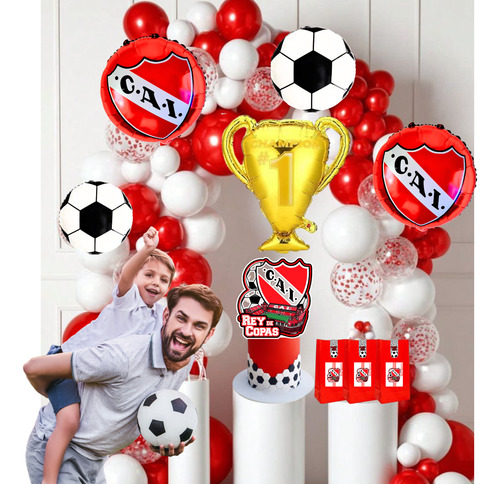 Pack Globos Independiente Banderin Stickers Toppers Número Plateado Número 6