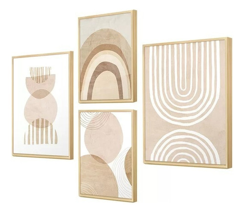 Kit 4 Quadros Decorativos Com Moldura Geométrico Sala Quarto Boho Minimalista