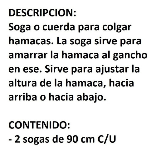 Imagen 4 de 5 de Soga Para Hamaca, Cuerda, Extension, Sujetador