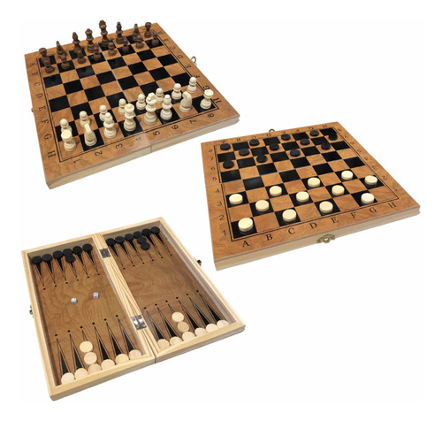 Juego De Mesa Ajedrez Damas Backgammon 30cm