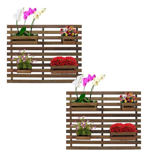 Kit 2 Floreiras Jardim Vertical 100 X 80 Cm Madeira Maciça Estrutura Natural Planta Natural