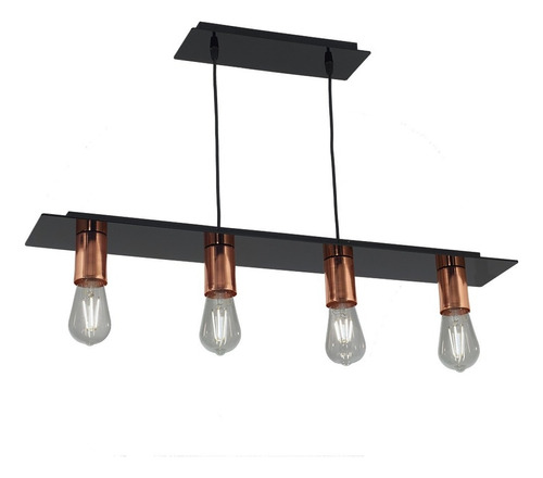 Lampara Colgante 4 Luces Acrilico Y Metal Terni E27 Ferrolux Color Negro