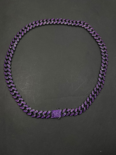 Cadena Collar Cubana Violeta Brillos Cierre Cajon Diamantes Violeta 60cm