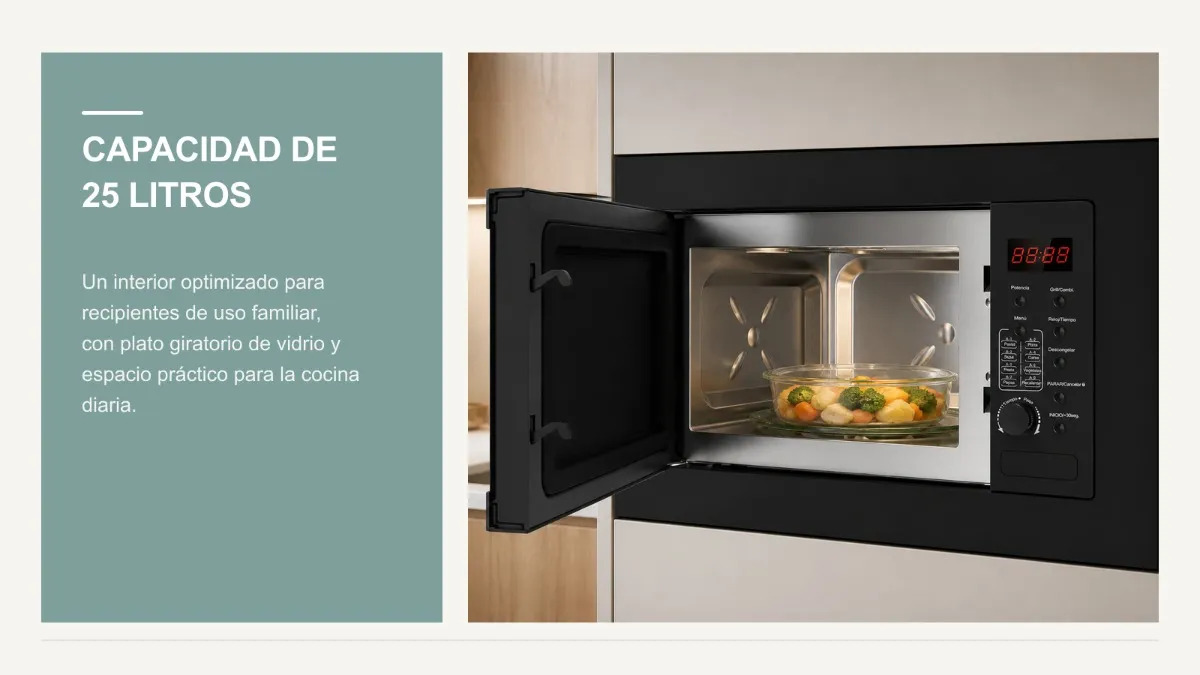 Capacidad de 25 litros con plato giratorio de vidrio