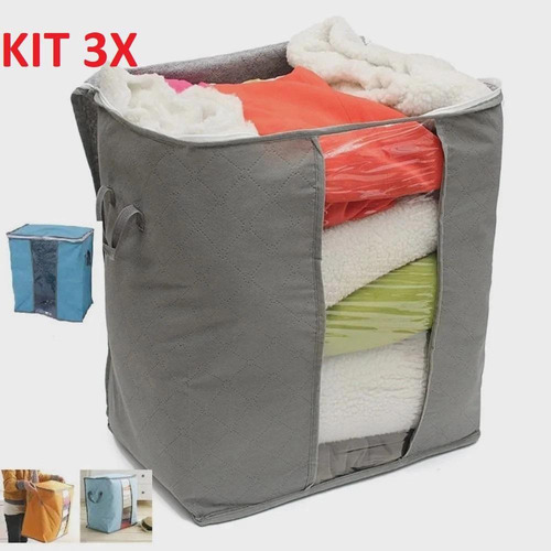 Kit 3 Organizador Caixas Dobravéis Guarda Roupa Grande 50cm