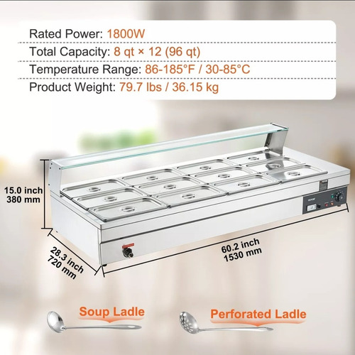 Baño Maria Bufetera Electrica Comercial 12 Insertos 8l Vevor (Usado)