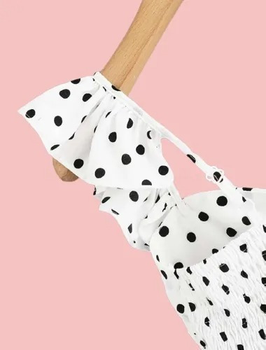 Imagen 2 de 7 de Crop Top De Lunares Y Volados Para Mujer Moda