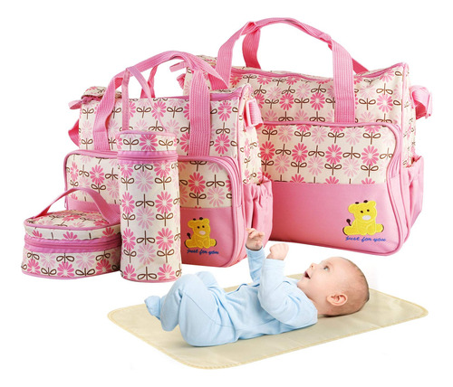 5pcs Diaper Bag Tote Set - Baby Bags For Mom (pink)