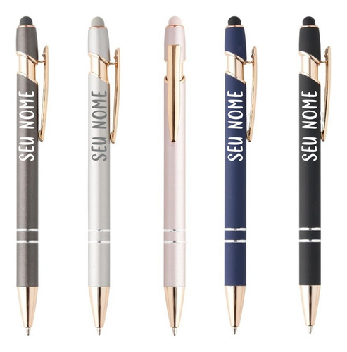 Kit 15 Caneta Metal Personalizada Logo Empresa Presente Tinta Azul Exterior Vinho Com Dourado