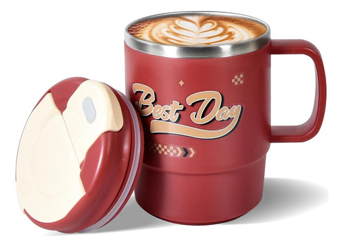 Taza Aislada De Acero Inoxidable 19 Oz Con Asa Y Tapa