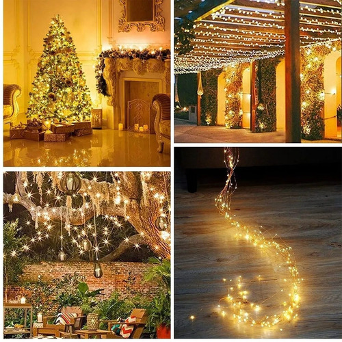 Imagen 7 de 7 de Luces Guirnalda Hada Solar Alambre 200 Led Calido 20 Metros