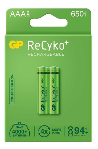 Batería Pilas Gp Aaa Recargable Recyko 650 Mah 