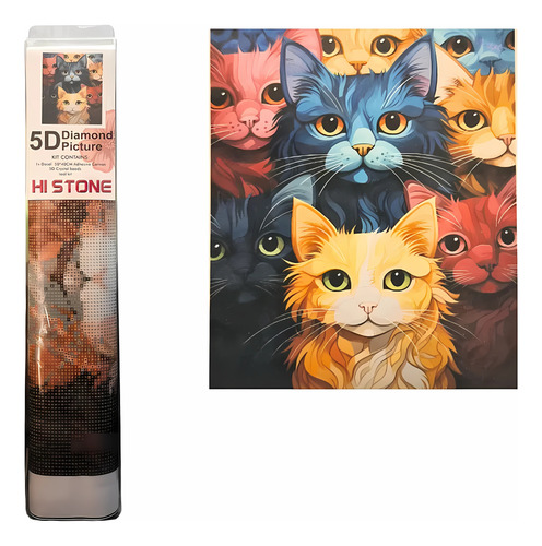 Set Kit Pintura Diamante 5d Cuadro 40x50cm Strass Diseños Gatos