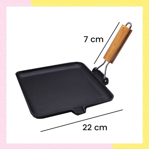 Plancha Sarten Bifera Grill De Hierro Con Parrilla Asa 22cm