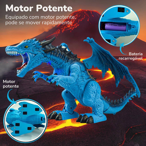 Dragão de Brinquedo Com Controle Anda Emite Som Replay Kids - Azul