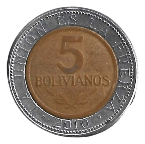 Nvs-moneda Bolivia 5 Bolivianos Edo. Pluri. 2010 Bimetálica (Usado)