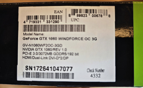 Gigabyte Nvidia Rtx 1060 Oc 3g (Usado)