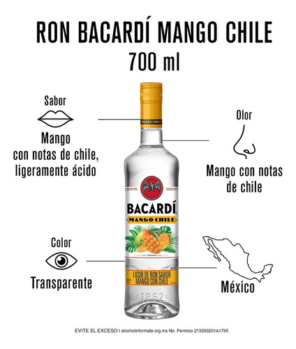 3pack Bacardí Ron Mango Chile, Limón Verde, Raspberry 700ml
