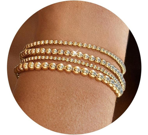 Pulseras De Cuentas De Oro Plata Para Mujer  A La Moda  De O