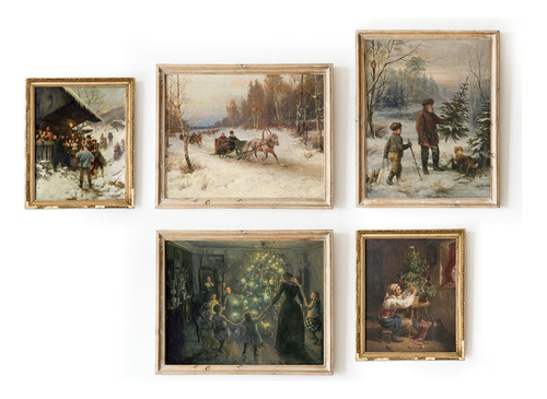 Galeria De Arte De Pared Set De 5 Impresiones Navidenas Vint