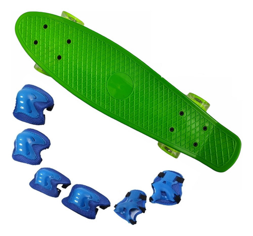 Patineta Plástica Colores Rueda Luz Silicona + Set Protecc