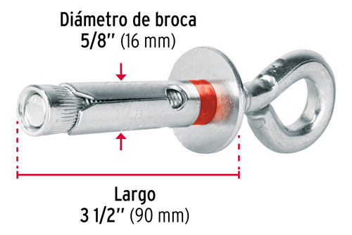 25 Taquetes Expansivos 16x90 Mm Con Armella Cerrada 45737