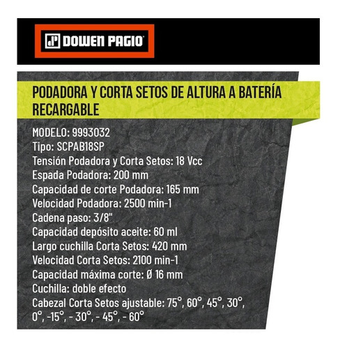 Podadora De Altura Y Cortacerco A Batería 18v - 9993032