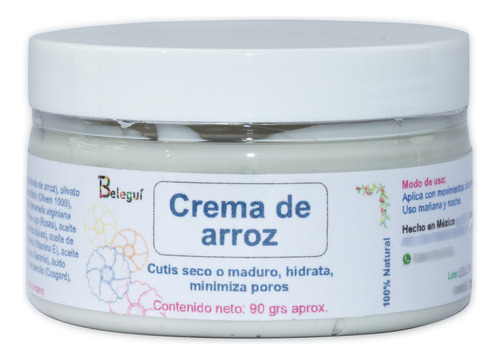 Crema Arroz Facial Manchas Rostro Antiarrugas Tono Piel 90g