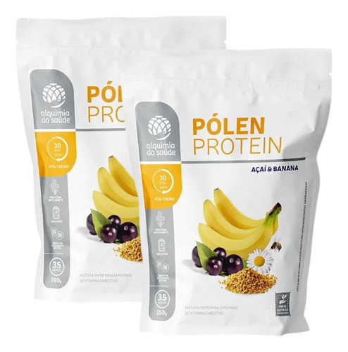 2x Pólen Protein Alquimia Da Saúde Açaí Banana 350g Sabor Açaí E Banana