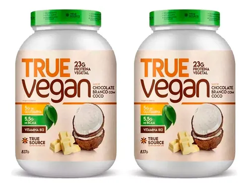 2x True Whey Vegan 837g - Proteína Vegetal - True Source - Sabor Chocolate Branco com coco