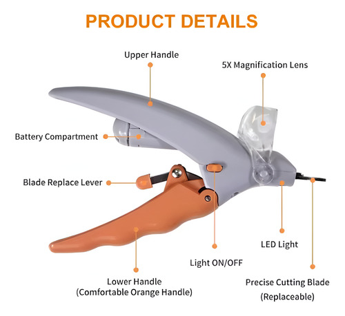 Corta Uñas Para Perro Y Gato Con Luz Led Profesional