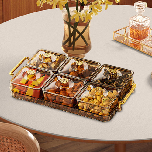 Bandeja De Frutos Secos Con Tapa, Cuenco 6 Rejilla Marrón