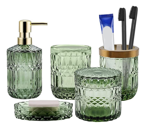 Juego Completo De 5 Piezas De Accesorios De Baño Verdes, Dis