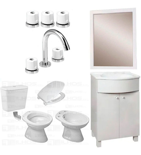 Juego Baño Completo Inodoro Bidet Mochila Vanitory Griferia 