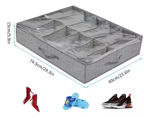  Organizador de almacenamiento de zapatos debajo de la cama,  cajas de almacenamiento de zapatos de armario (paquete de 2 unidades para  24 pares) con cubierta transparente y asa reforzada para tenis, 