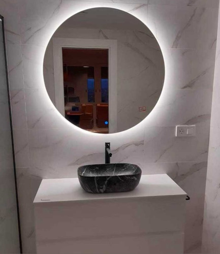Espejo Touch Luz Led 90 Cm Diam Redondo Baño Accesorios