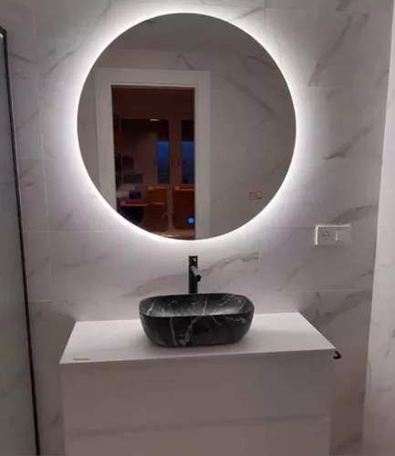 Espejo baño redondo con led con antivho 90 x 90 cm,Aro led fino