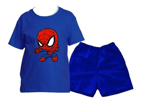 Conjunto Short + Polera Estampado Diseño Spiderman Chibi