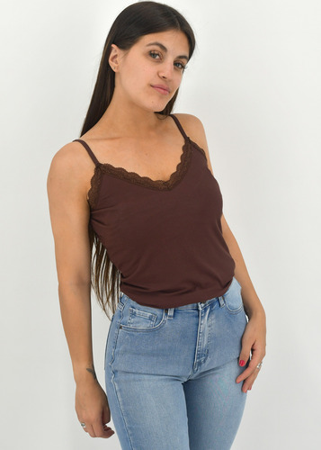 Musculosa De Rib Con Detalle En Encaje Wanna - Aiub 