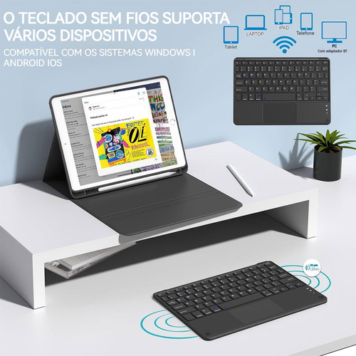 Touch Abnt2 Teclado + Mouse + Capa Para iPad Air6/air5/air4 Cor Preto