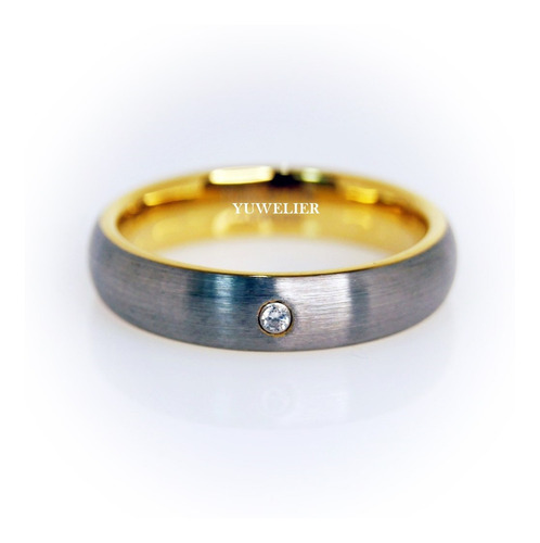 Anillo Tungsteno Zirconia Gold & Grey Matrimonio Regalo