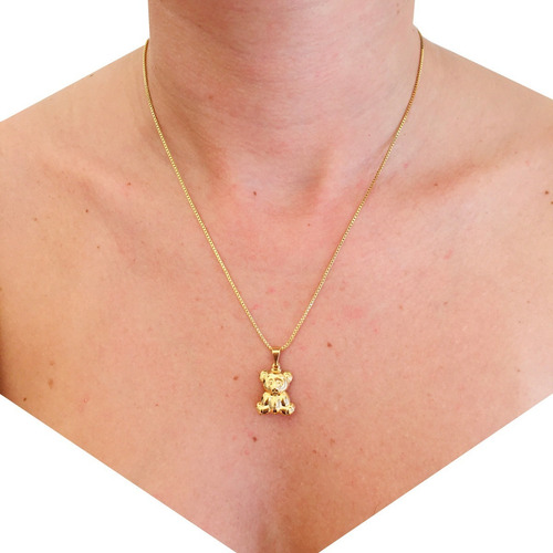 Gargantilha Feminina Pingente Ursinho Gummy Bear Banhado Cor Dourado